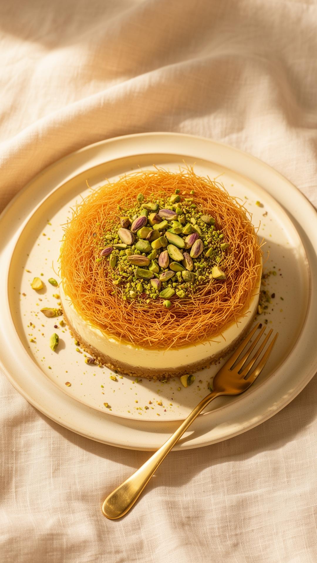 Pistachio Kunafa Cheesecake